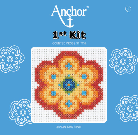 Virág Keresztszemes Hímzőkészlet Gyerekeknek - Anchor 1st Kit, 10x10 cm