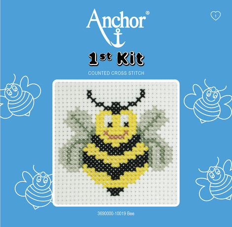 Méhecske Keresztszemes Hímzőkészlet Gyerekeknek - Anchor 1st Kit, 10x10 cm