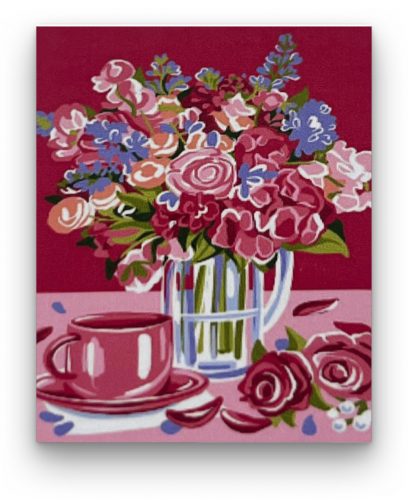 Rózsaszín teázás - előszínezett számfestő készlet (30x40cm)