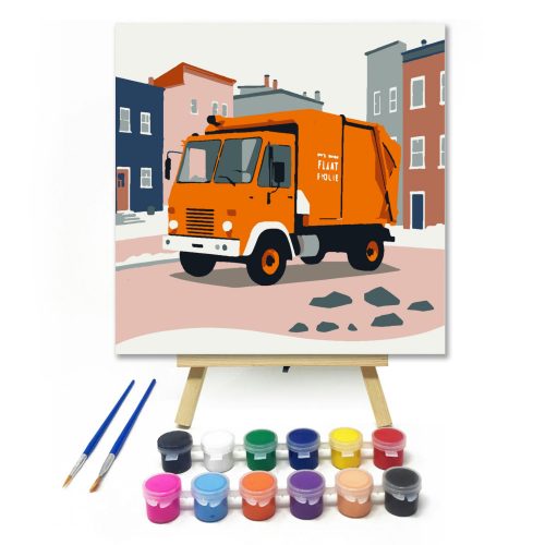 Narancssárga kukásautó - gyerek számfestő készlet